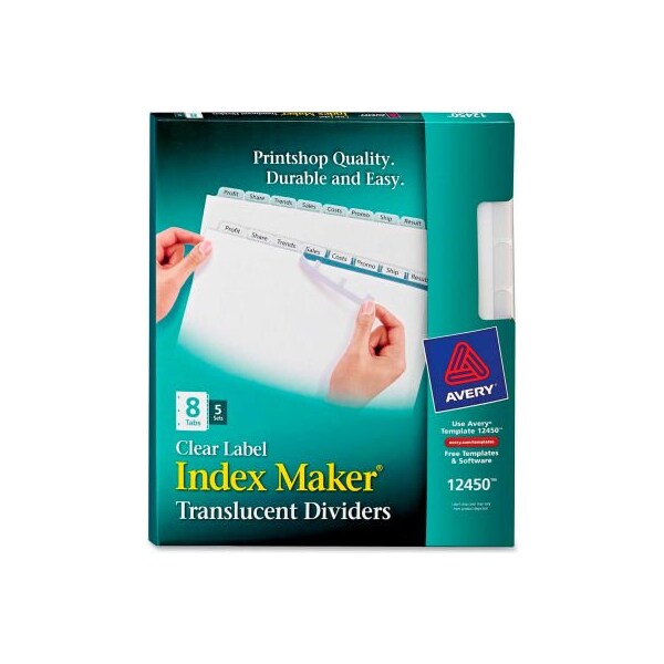 Avery Dennison Avery Index Maker Easy Apply Clear Label Divider, Blank, 8.5"x11", 8 Tabs, 5 Sets, White/White 12450 - main